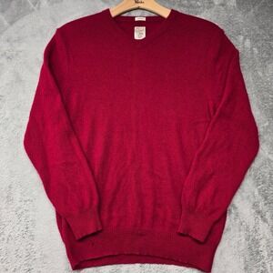 Article 365 100% Cashmere V-Neck Sweater Mens XL Red Solid Knit Ribbed Cuff